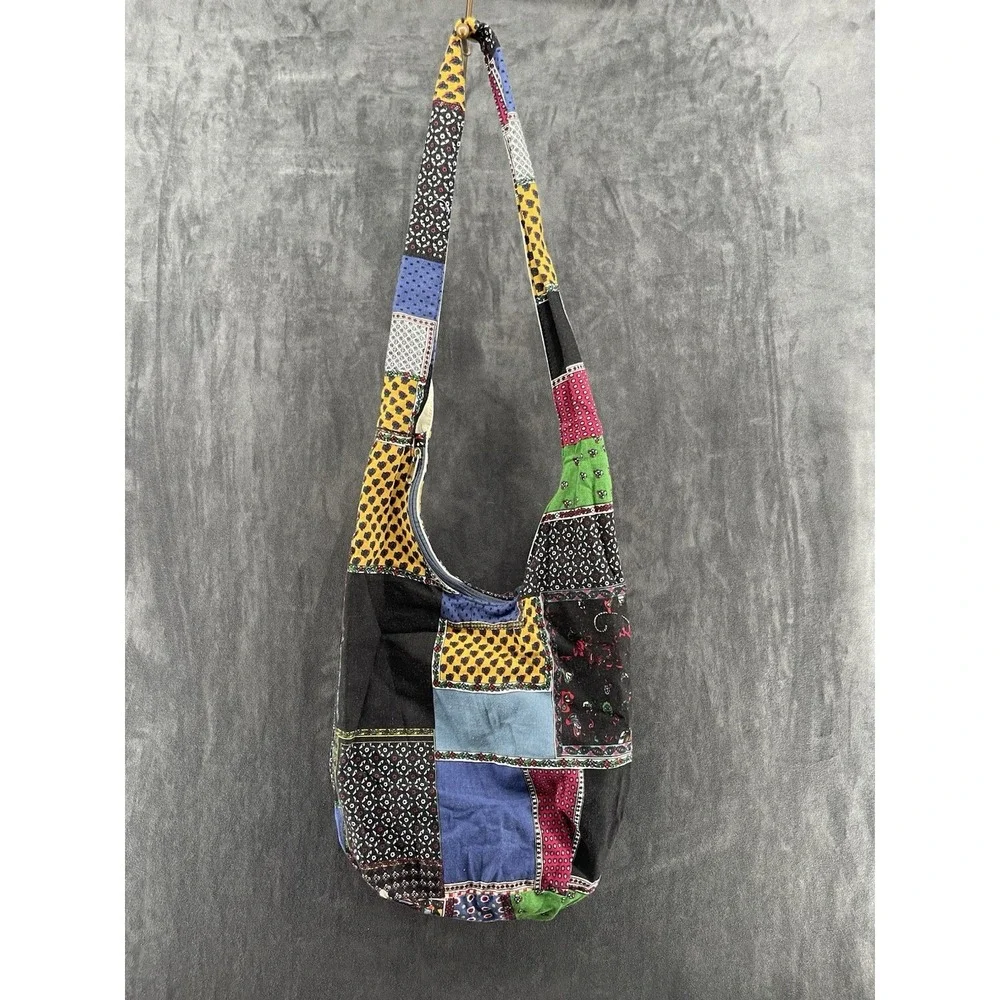 Boho Patchwork Crossbody Hobo Bag Multicolor Cotton Hippie Festival Purse